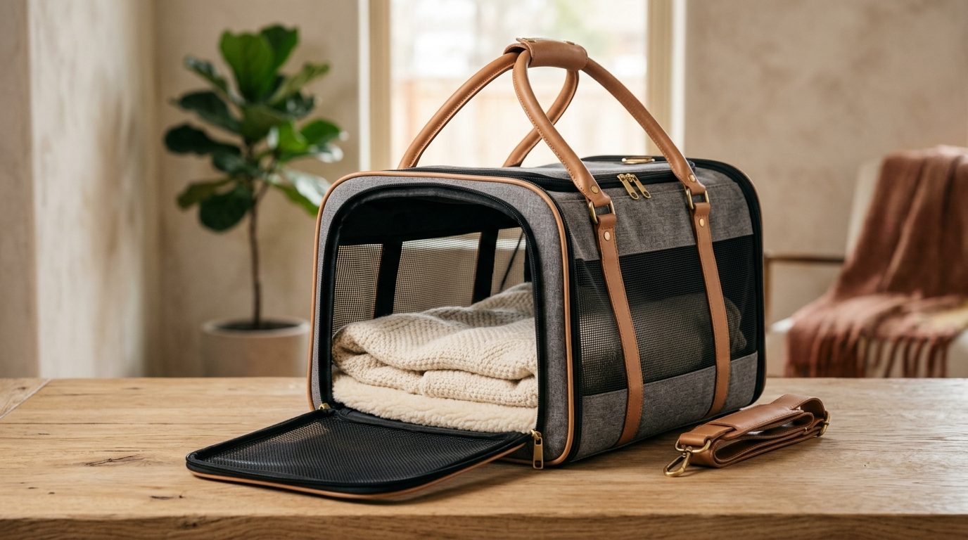 Woven basket with a soft blanket for gentle pet transport