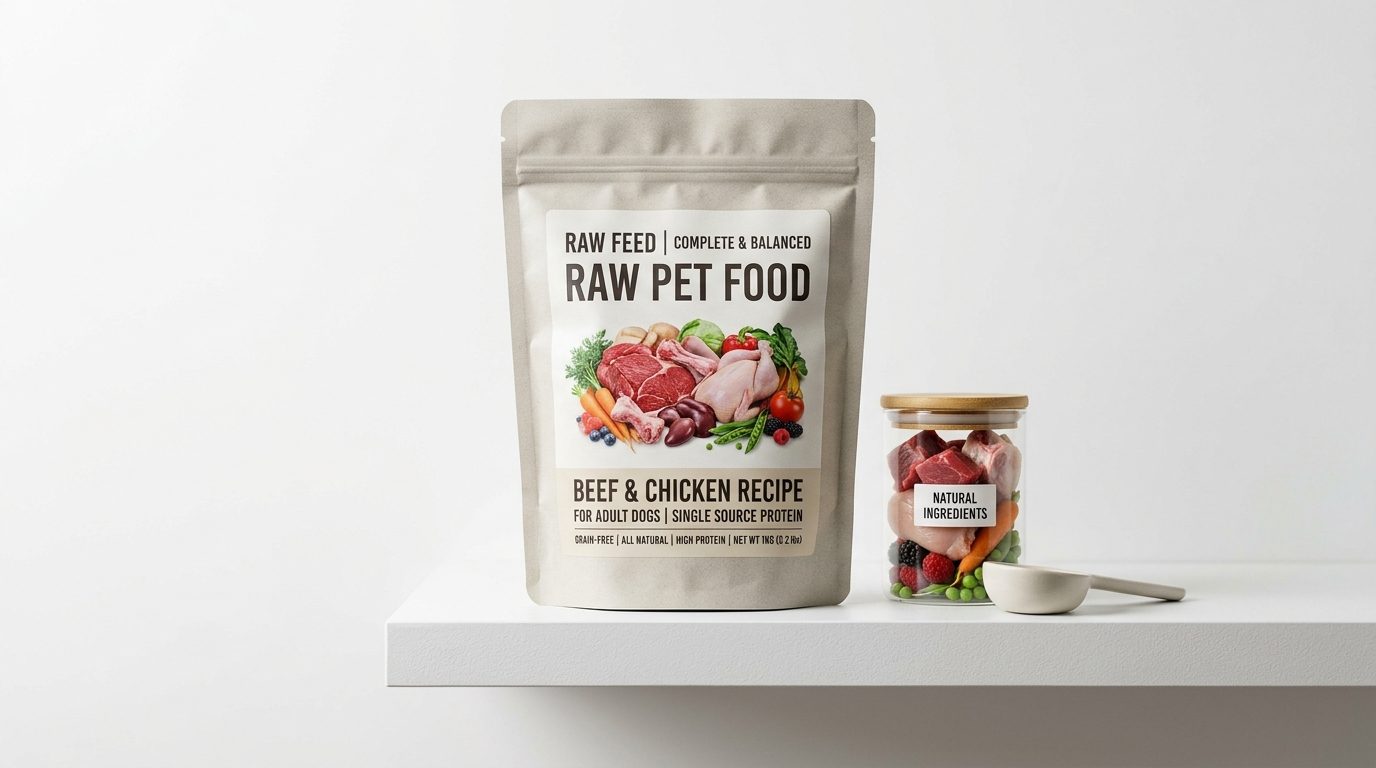 Raw meat and vegetables prepared as an athletic pet diet